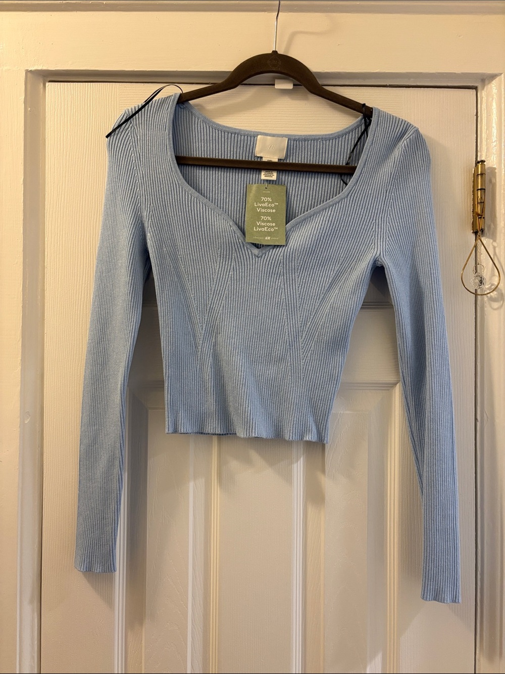 H&M Light Blue Ribbed V-Neck Cropped Top